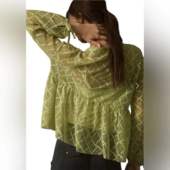 Anthropologie Maeve Sheer Babydoll Layering Top Size M Green - Picture 2 of 11